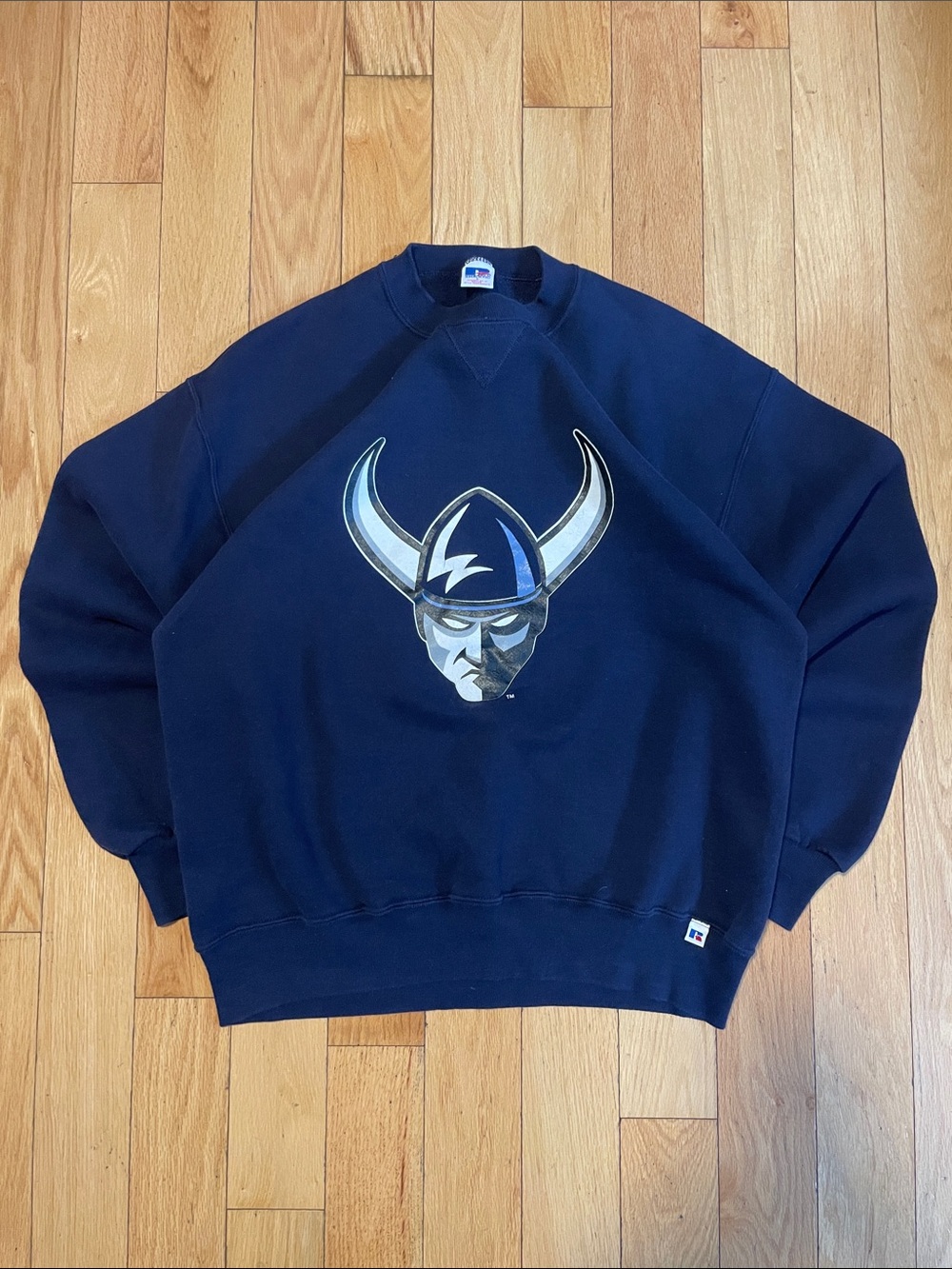 Russell Athletic Navy Crewneck Sweatshirt with Viking Graphic